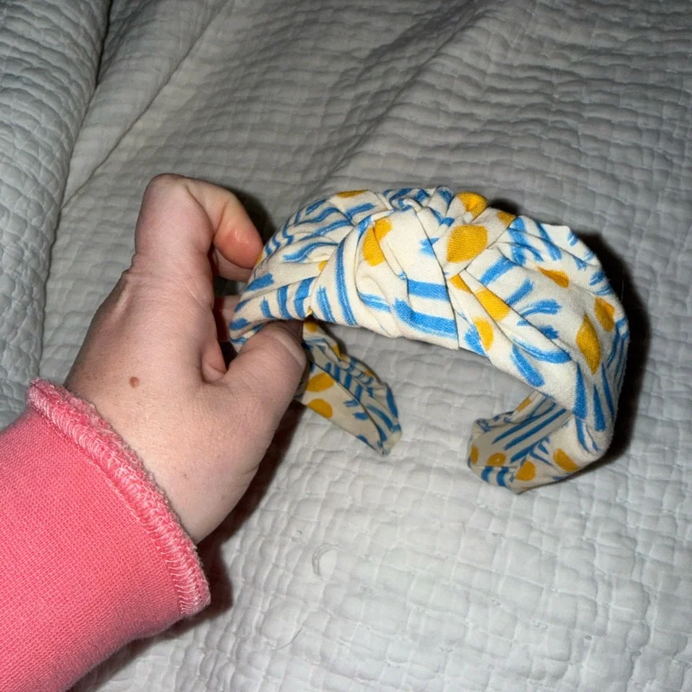 Anthropologie Cream Headband with Blue Stripes and Yellow Dots - Picture 2 of 3